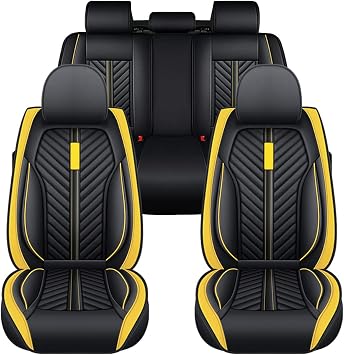 Car Seat Covers Set for Hummer H3 2006-2010 Leather Front and Rear Split Bench 5-Seat H3 Waterproof Seat Covers Protectors, Easy Install Interior CoversStandard Yellow