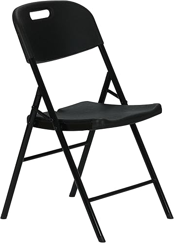 Miniatura 6 de Winlice Silla plegable de plástico negro, Silla comercial portátil, Silla plegable de grado comercial, sillas de comedor plegables de acero