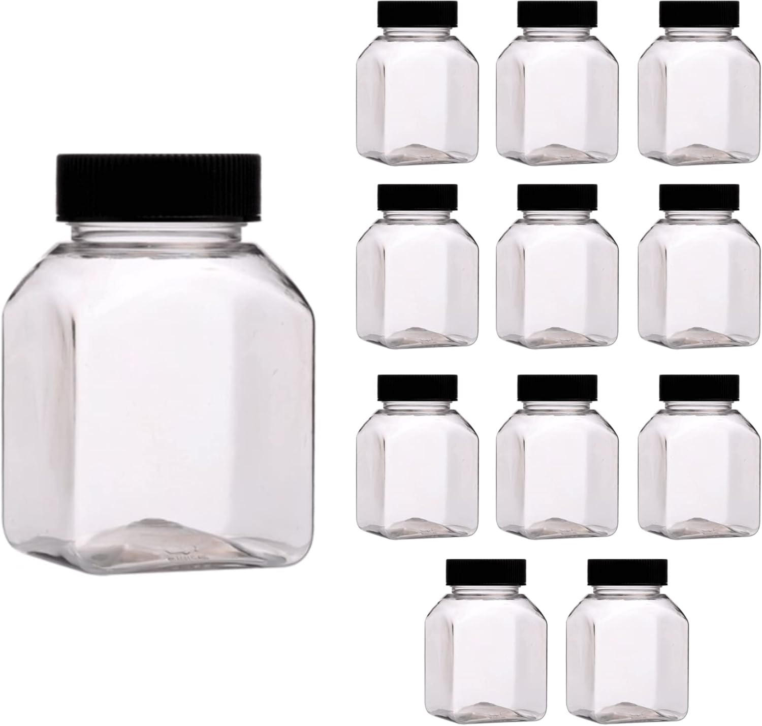 Square Plastic Bottles with Plastic Screw Caps (12 Pack) – 4oz 120ml (Bottle-Clear, Cap-Black) : Industrial & Scientific