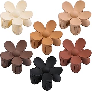 6PCS Flower Hair Clips, Matte Claw Clips for Women, Flower Clips for Thick Thin Hair, Large Daisy Hair Claw Clips for Girls, Strong Hold Non Slip Jaw Clips for Hair, Cute Hair Claw Accessories for Gifts, Warm Colors