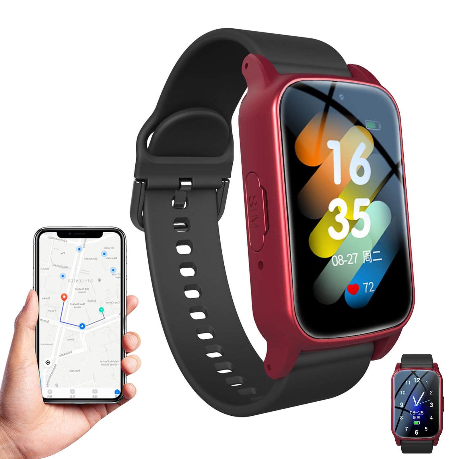 LRPMGZYoe Fall Detection Smartwatch Personal for The Elderly Red