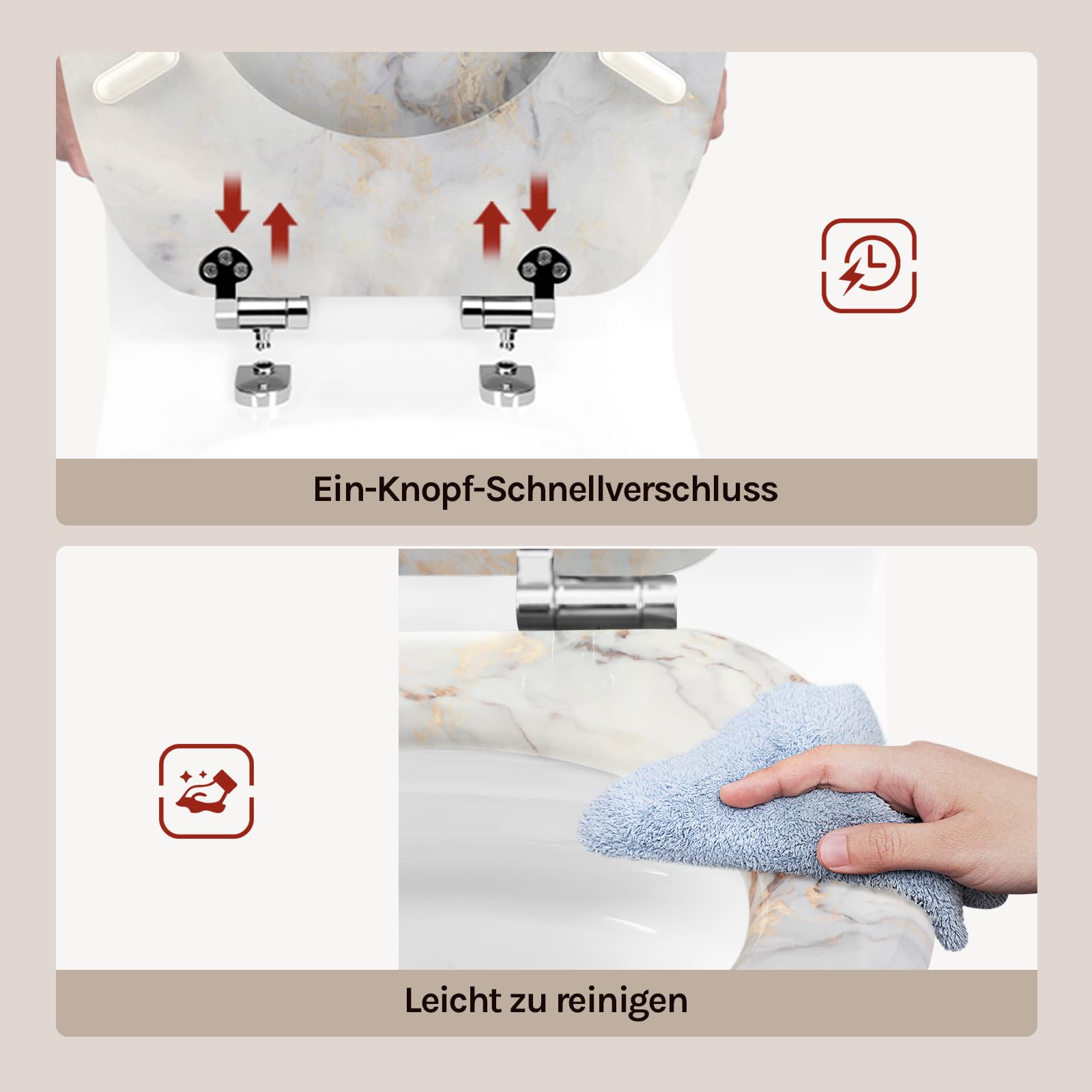 WOLTU Toilettendeckel mit Absenkautomatik Holz, Toilettensitz Klodeckel Klobrille WC Sitz O-Form mit Scharnieren, Quick-Release Funktion für leichte Reinigung