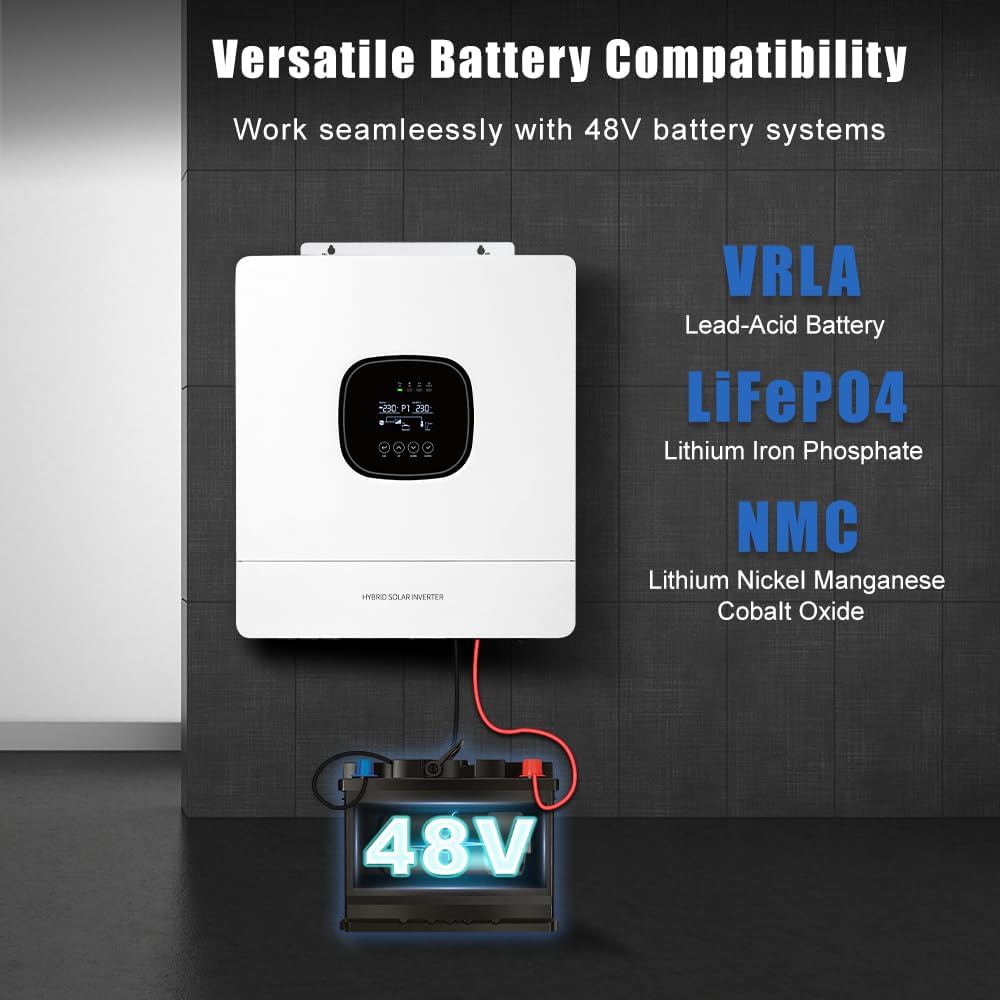 6600W Hybrid Solar Wechselrichter 48V auf 230V, Reine Sinuswelle mit 120A MPPT Laderegler, UPS Funktion, LCD Display, für Solaranlage & Haushaltsgeräte
