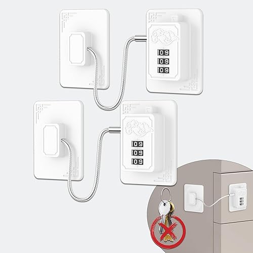 Miniatura 10 de Paquete de 4 cerraduras para refrigerador con código de 3 dígitos, combinación de cerradura de refrigerador fácil de instalar, cerradura de negro -