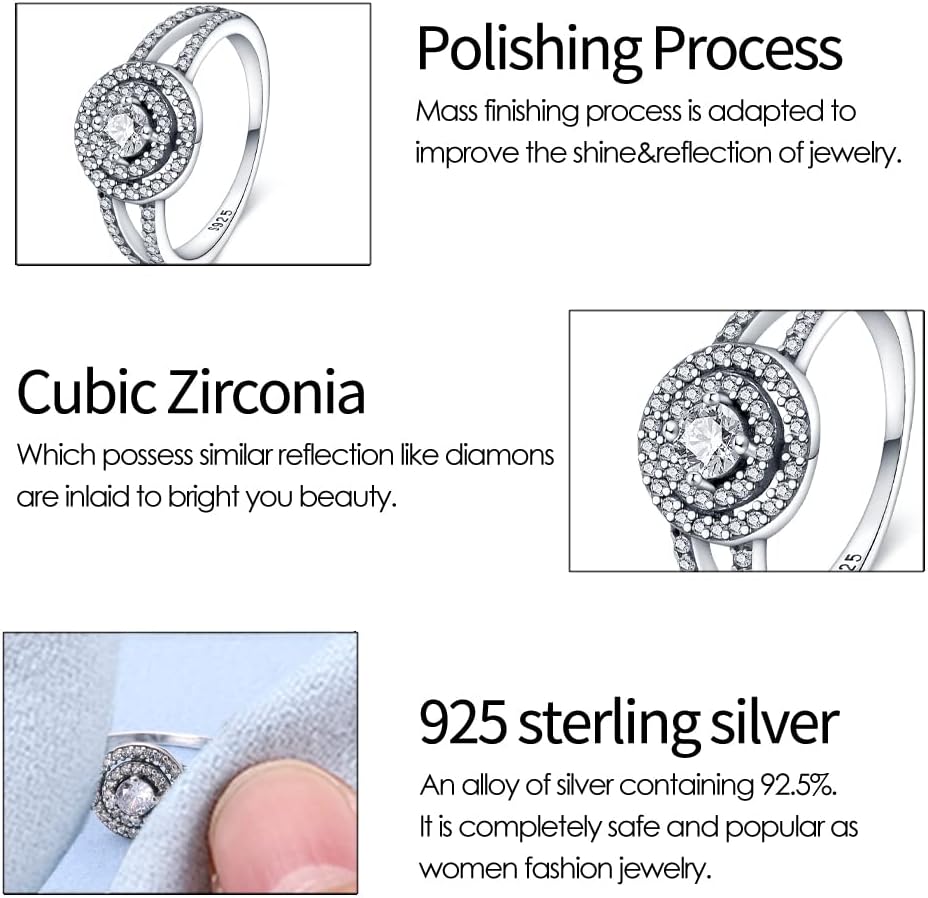 KUNSIR 925 Sterling Silver Rings Classic Cubic Zirconia Eternity Promise Statement Anniversary Wedding Bands Engagement Rings for Women Infinity Forever Love Ring Size 7-9 - Image 4