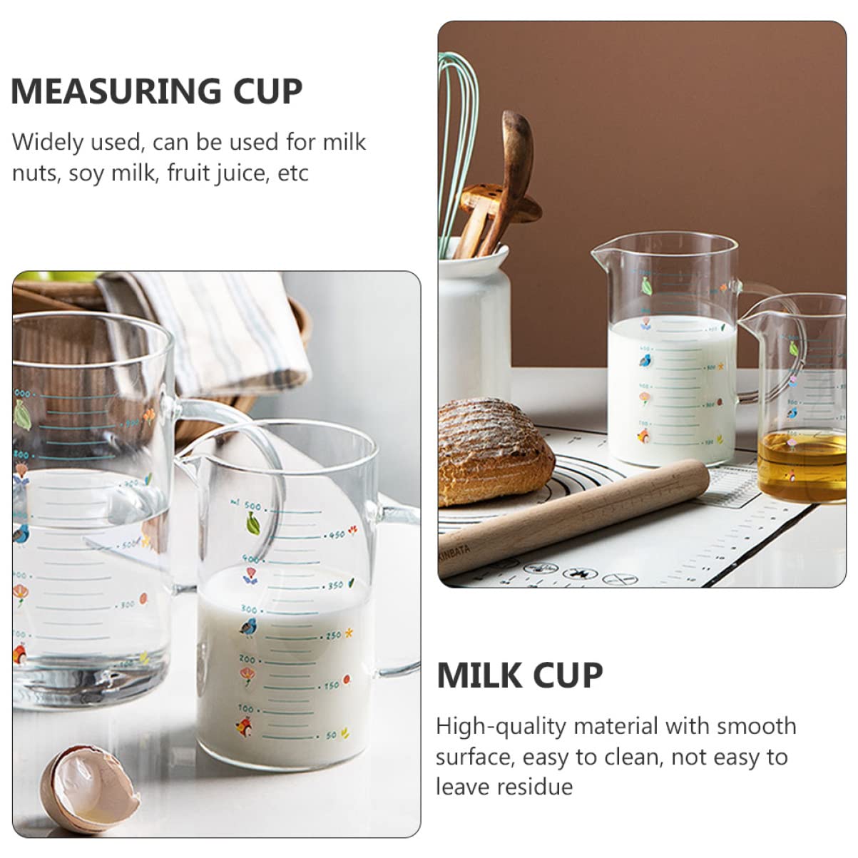 3 pcs and Jug Container Drinking Tea Easy Microwave Tool High Glass Cooking Cream Sugar Maker Transparent Kitchen Measurements Use V- Measure Pitcher Shaped Frothing Art Mug (Color : Assorte