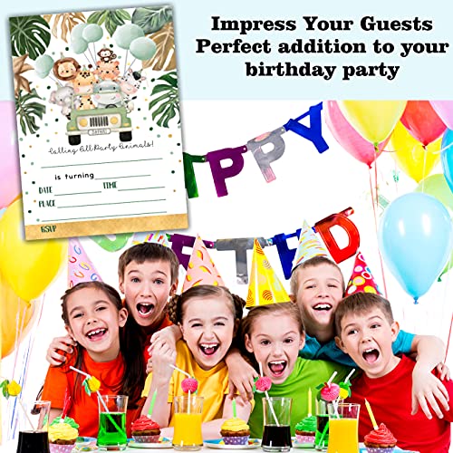 image for Nopoben Birthday Party Invitation Cards, Jungle Animals Party Celebrat
