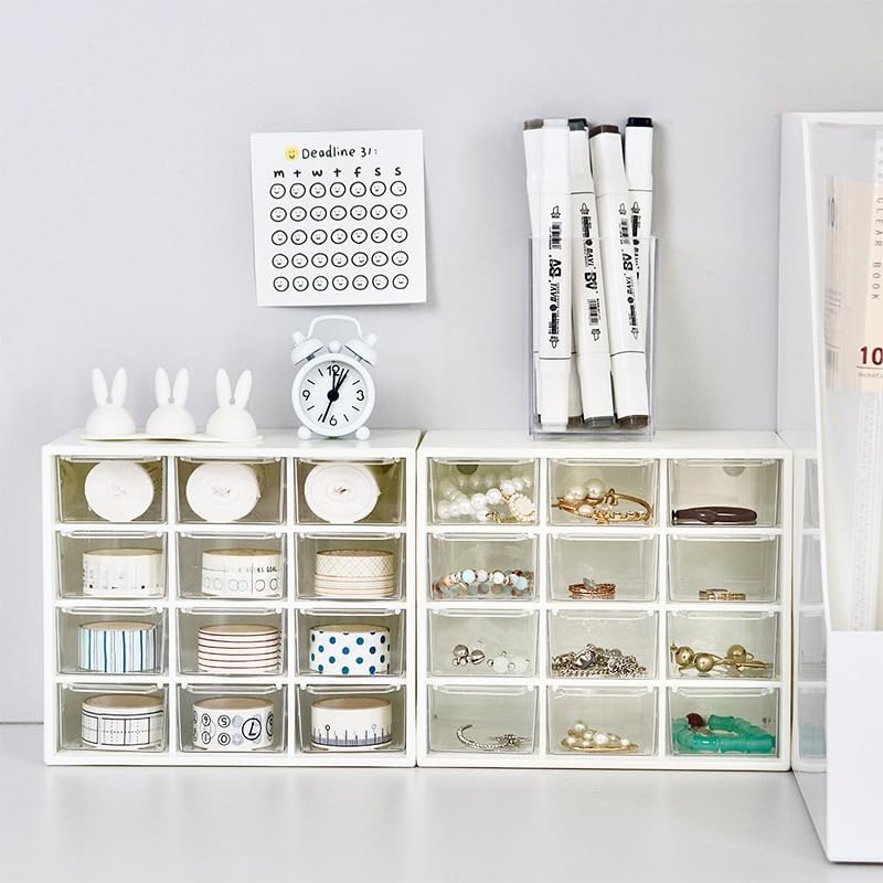 Miniatura 5 de Mini cajón de escritorio con 12 compartimentos, organizador de escritorio de plástico, suministros de oficina y caja de almacenamiento de joyas para