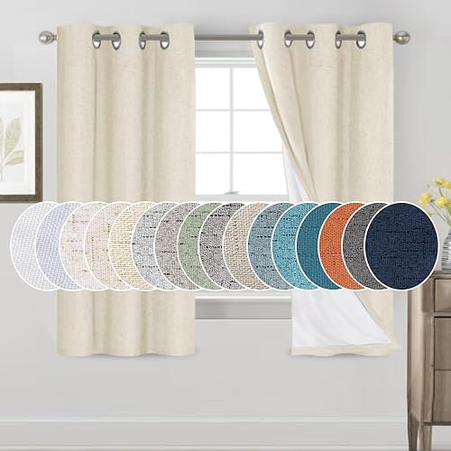 PrinceDeco Primitive - Cortinas opacas 100 % de lino texturizado para dormitoriosala de estar, cortinas de tratamiento de ventanas de ahorro de