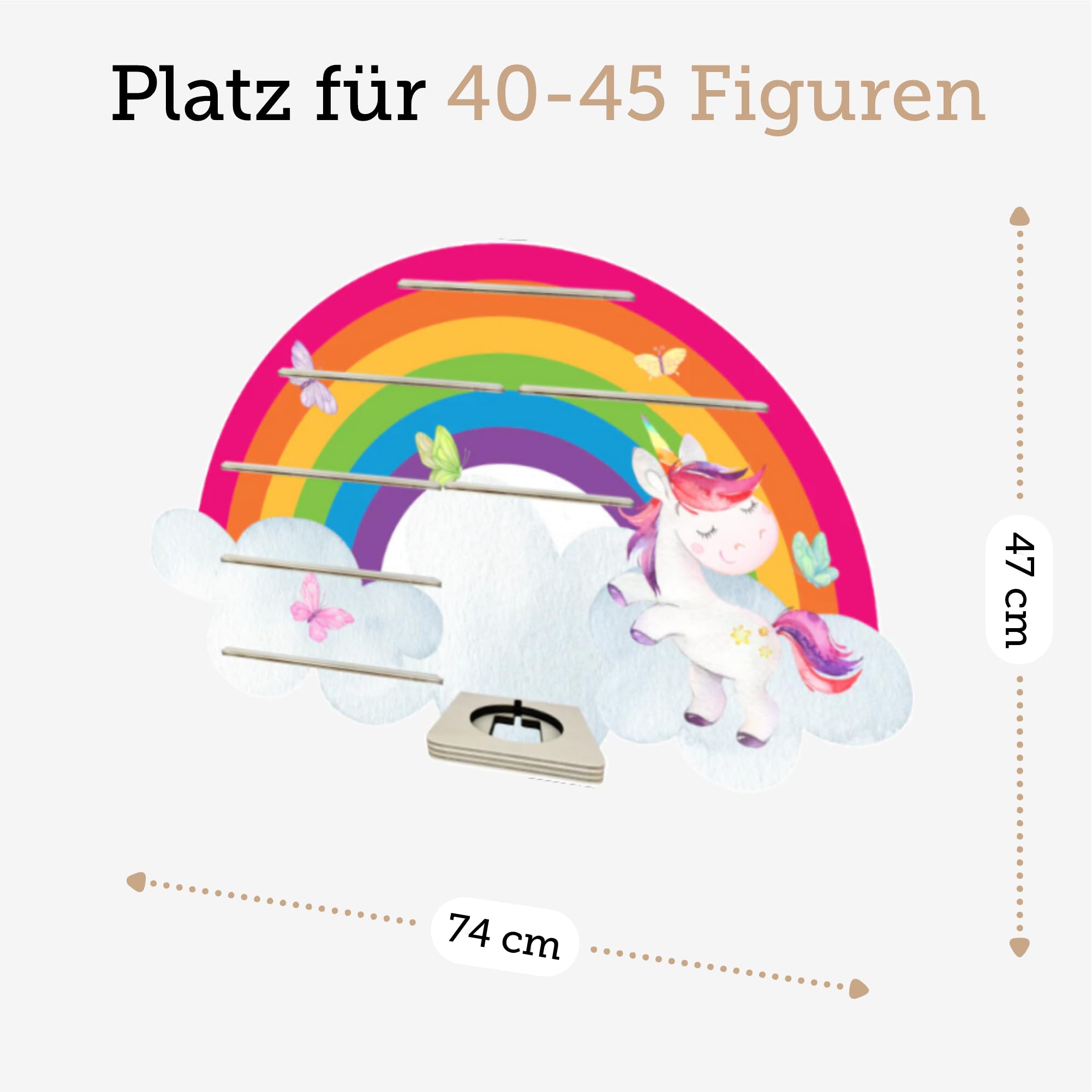 Farbklecks-Collection Tonie Regal Regenbogeneinhorn, Wandregal für bis zu 45 Hörfiguren, Maße 47 x 74 x 6 cm, mit speziellem Ablagefach kompatibel mit Toniebox, handgefertigt in Deutschland