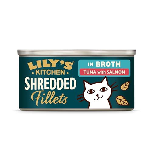 Lily’s Kitchen Elaborado con Ingredientes Naturales Lata de alimento húmedo para Gatos Fillets de atún con salmón en Caldo 24 x 70g