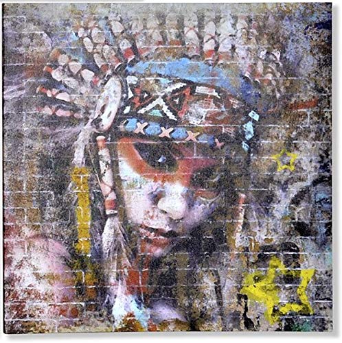 AVENUELAFAYETTE Cadre Toile Tableau Indienne - Indien d'Amérique - Femme - 40 x 40 cm (M1)