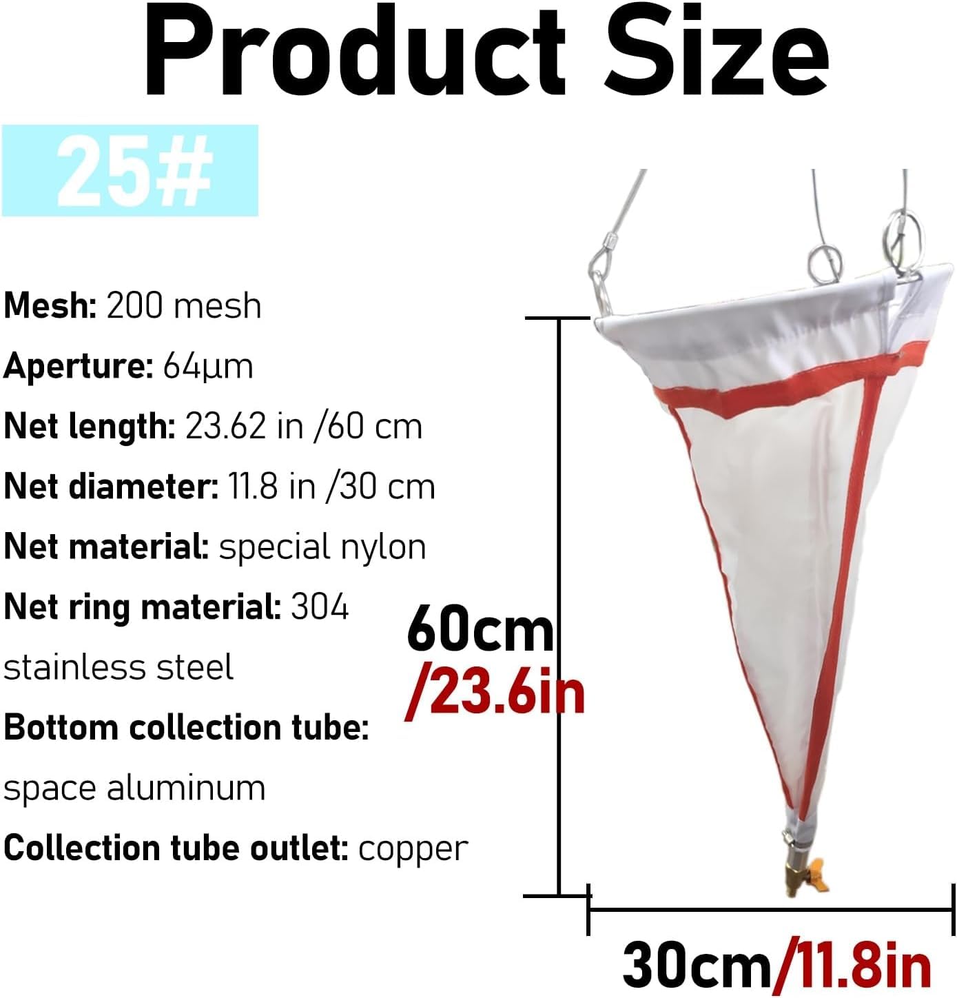 25# Fine Mesh Widened Plankton Net with 5 M Sampling Rope