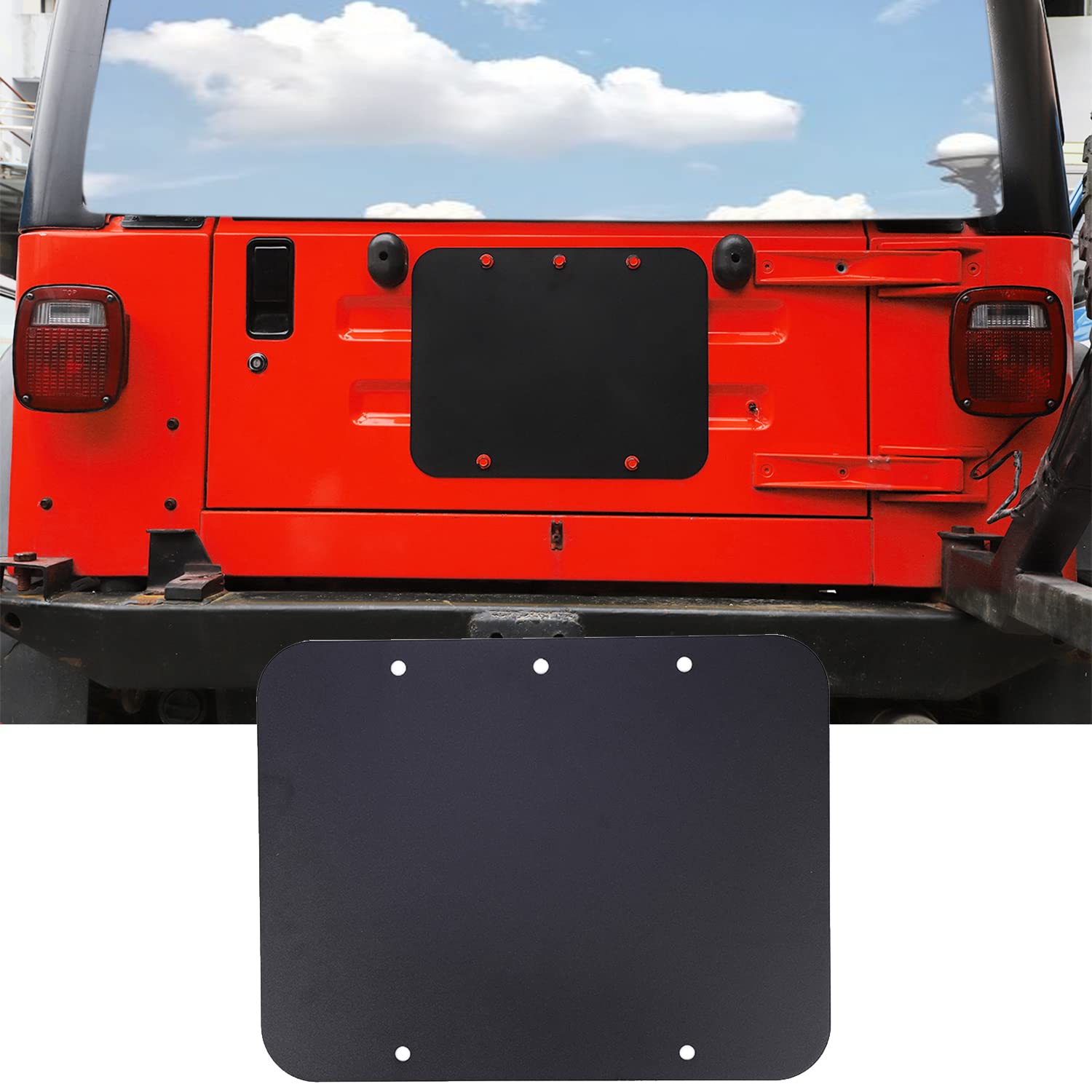 YOCTM TJ Spare Tire Carrier Delete Filler Plate Tramp Stamp Tailgate Vent-Plate Cover for 1997-2006 Jeep Wrangler TJ Aluminum Black Cover Trim (Black)