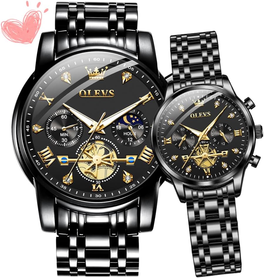 OLEVS Couple Watch Valentines Couple Matching Watches His and Her Couple Set Wrist Watch Men and Women Lovers Wedding Romantic Gifts Set of 2