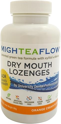 Pastilla de boca seca natural con xilitol, clínicamente probada, desarrollada por profesionales dentales universitarios, sabor a crema de naranja,