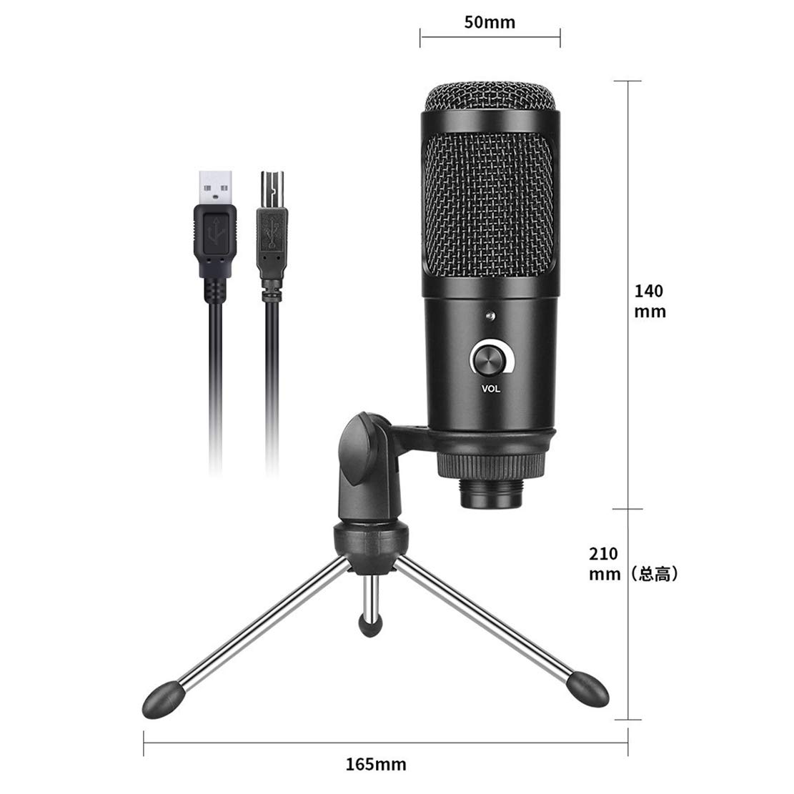 AKT USB Podcast mikrofon pojemnościowy, strumieniowy MIC, zestaw do nagrywania Pro Cardioid Mic Kit ze statywem do gier karaoke Skype Youtuber
