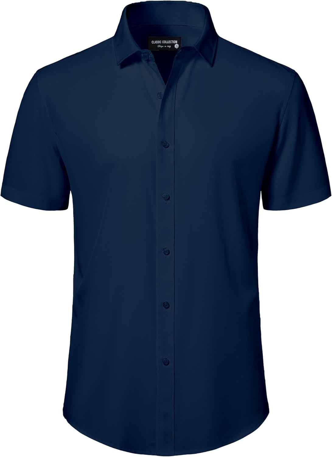 Mens Short Sleeve Dress Shirts Stretch Button Down Wrinkle Free Casual Solid Formal Shirt for Summer Business Wedding