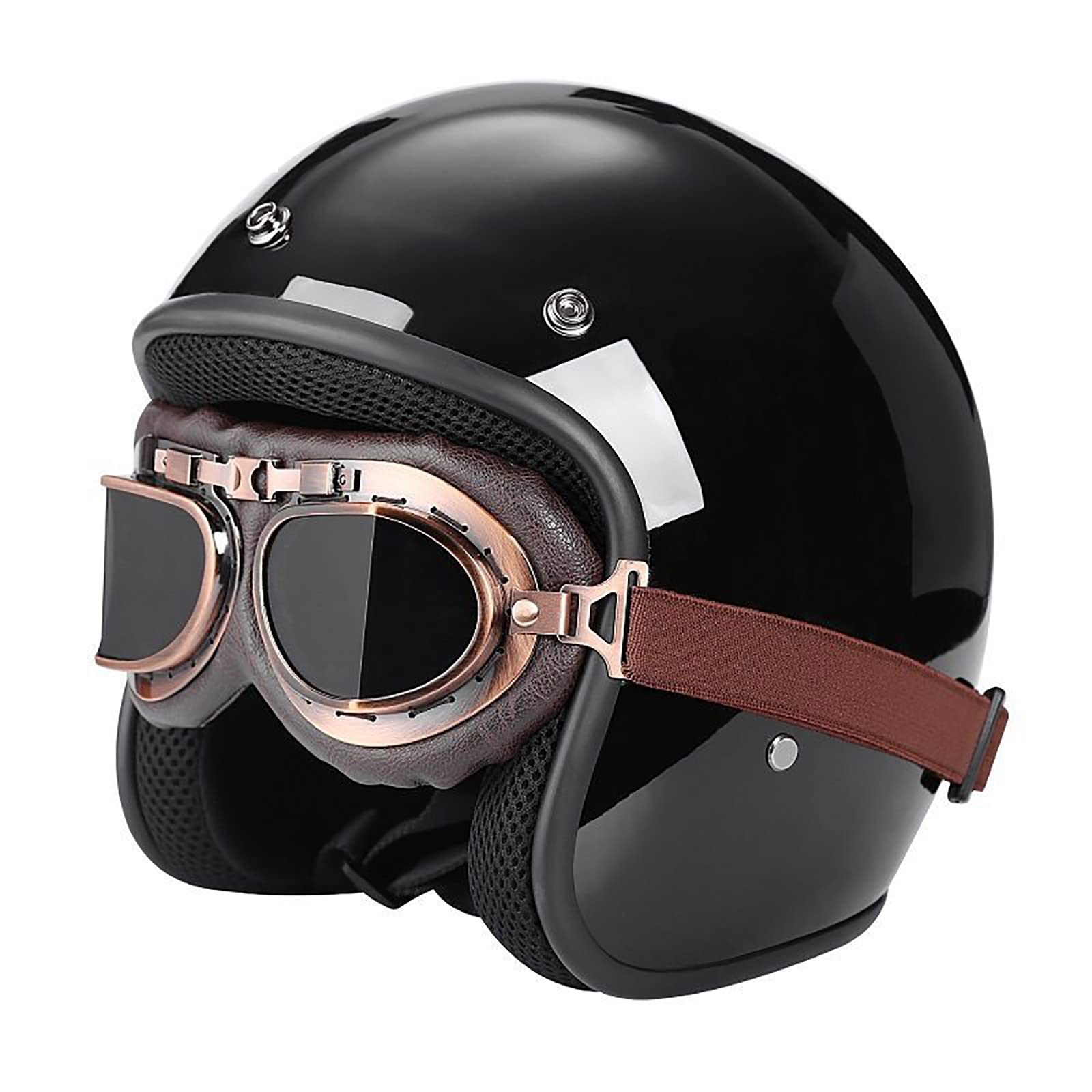 Demi casque lavable respirant et anti-rayures pour conducteur de moto custom et scooter