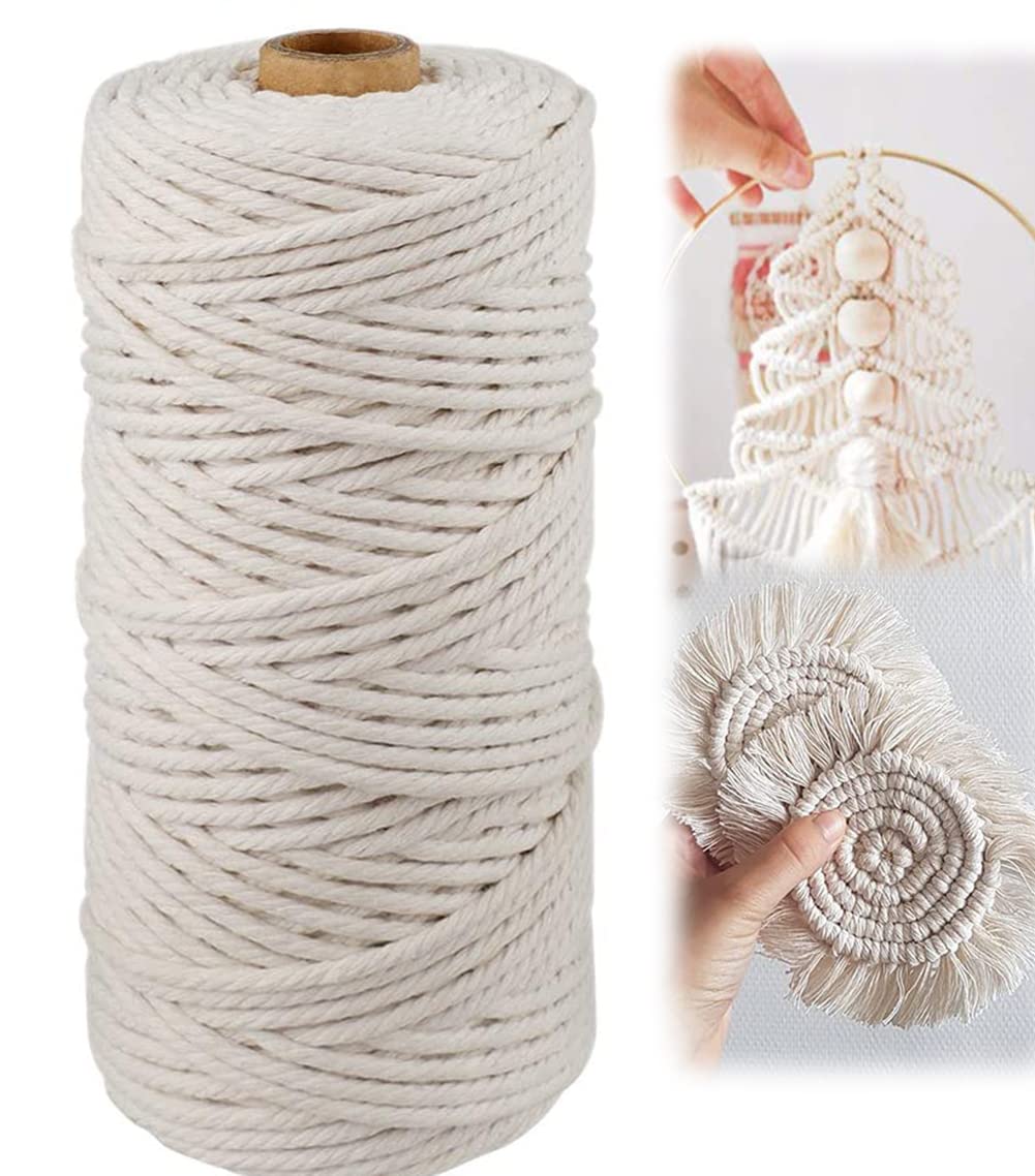 Macrame Cord,Natural Cotton Macrame String Twine,100 M, 3 MM Kitchen Bakers String for DIY Crafts,Tying Meat,Making Sausage and Packaging Decoration Macrame Hanging Yard