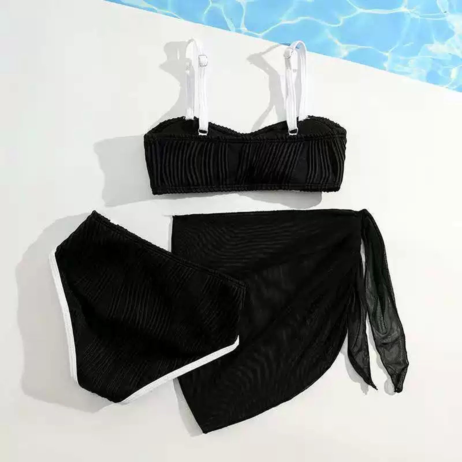 Generisch Bikini para adolescentes y niñas, traje de baño de dos piezas para niñas, tankini monocolor con protector de sarga y bañador a juego para playa y piscina en verano