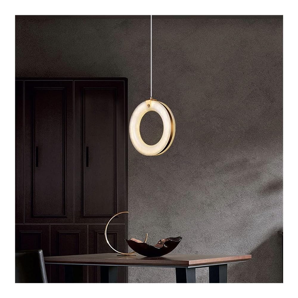 Lustre LED en marbre cuivré suspension anneau moderne escalier bar