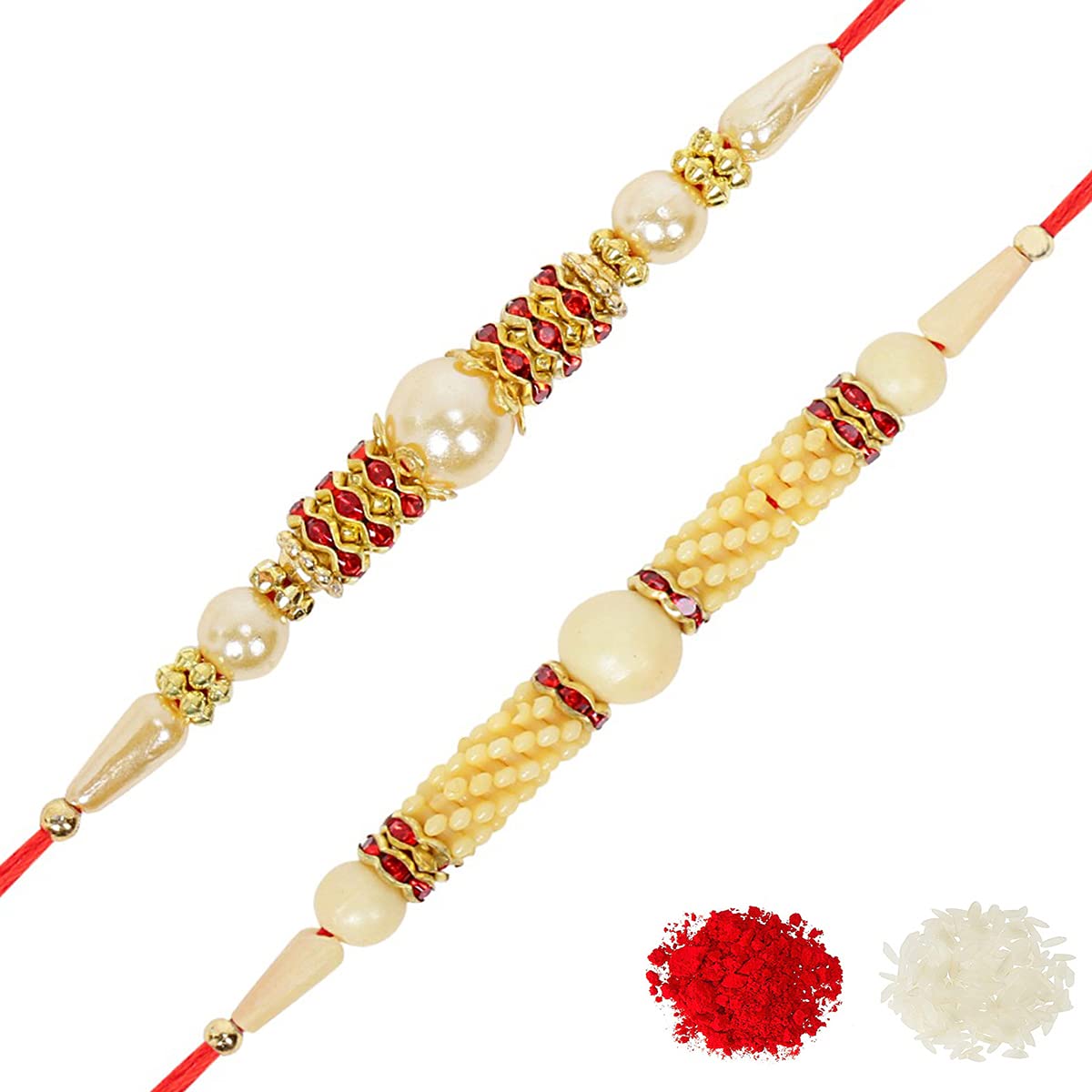 Riddhika Ventures Lavish Pearl and Dimond Ring Rakhi (Set of 2) with Roli Chawal and Greeting Card (J1O1) (B08BPB69MV) Amazon Price History, Amazon Price Tracker