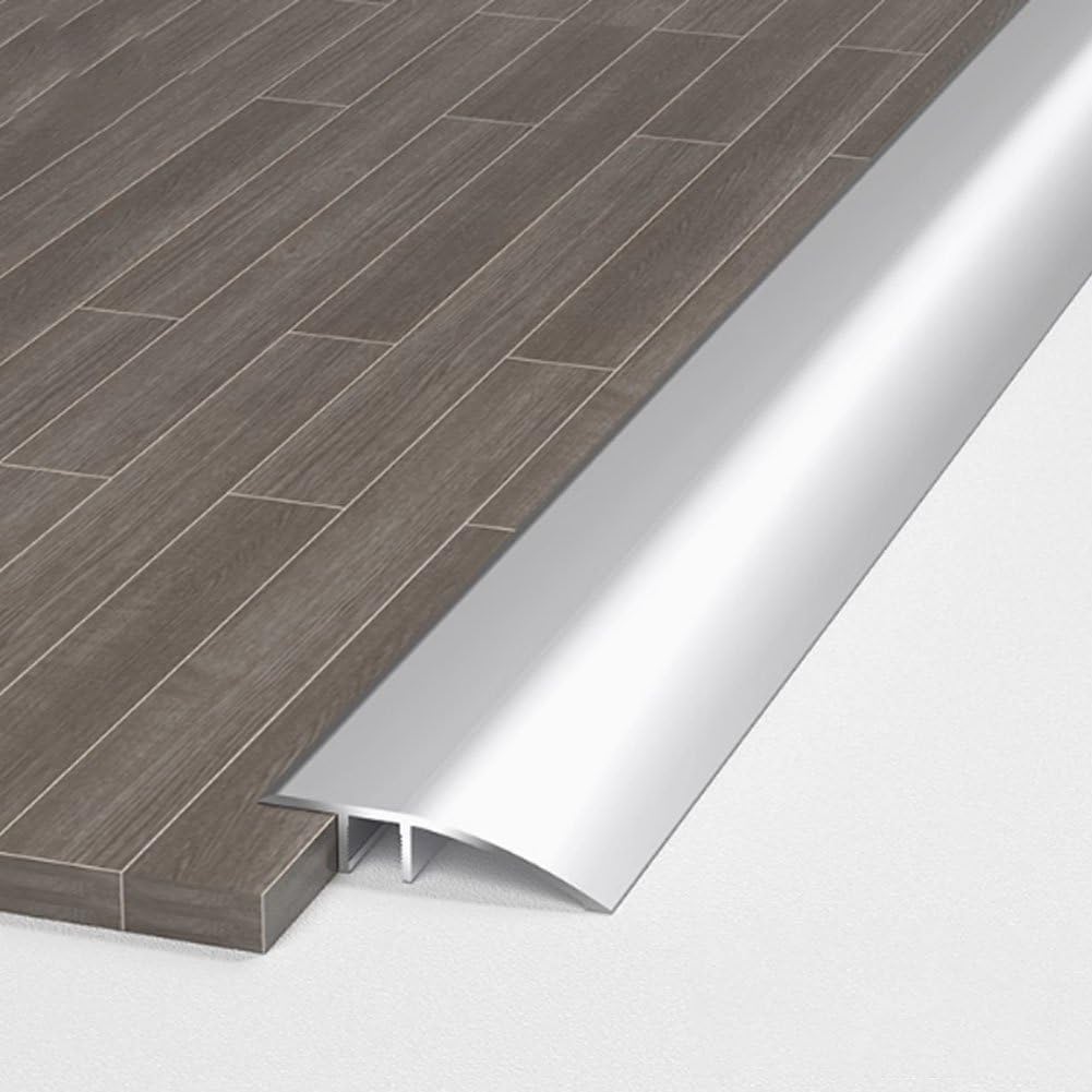 1M Aluminum Floor Transition Strip Door Bar,Metal Floor Bar for Doorways Threshold Ramp Tile Laminate Planks,Bridge The Height Between 6-12mm(Silver,4.3cm)