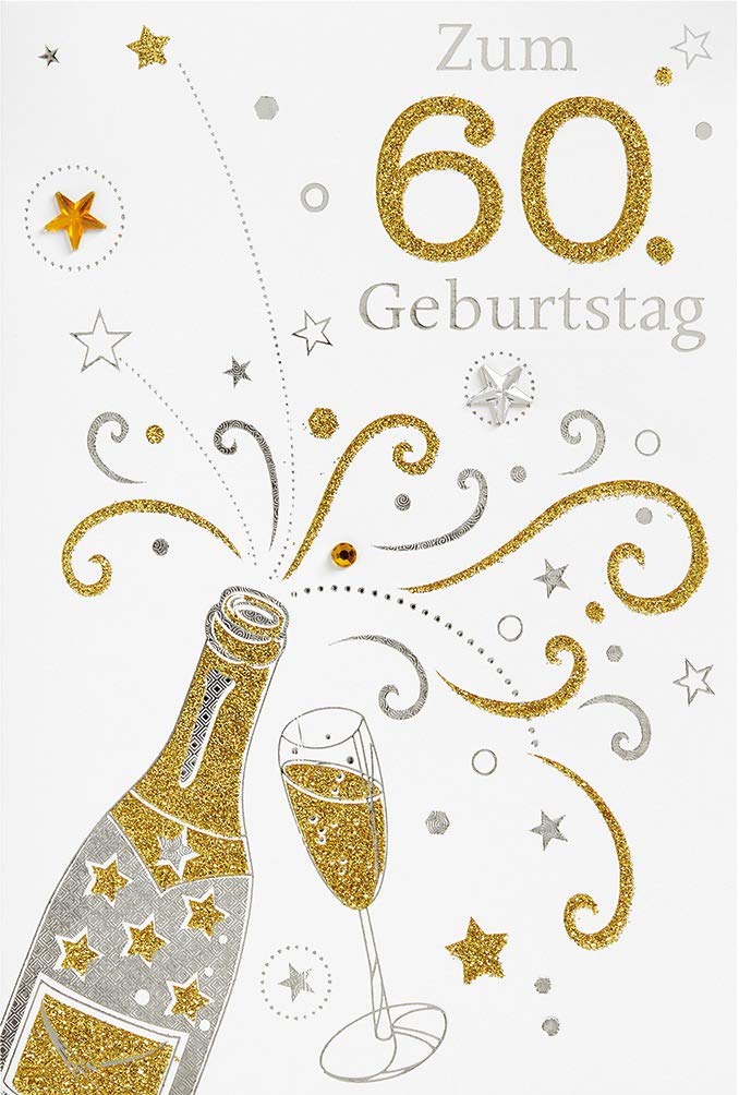 bsb 60th Birthday Card - Champagne Bottle - Gold Envelope