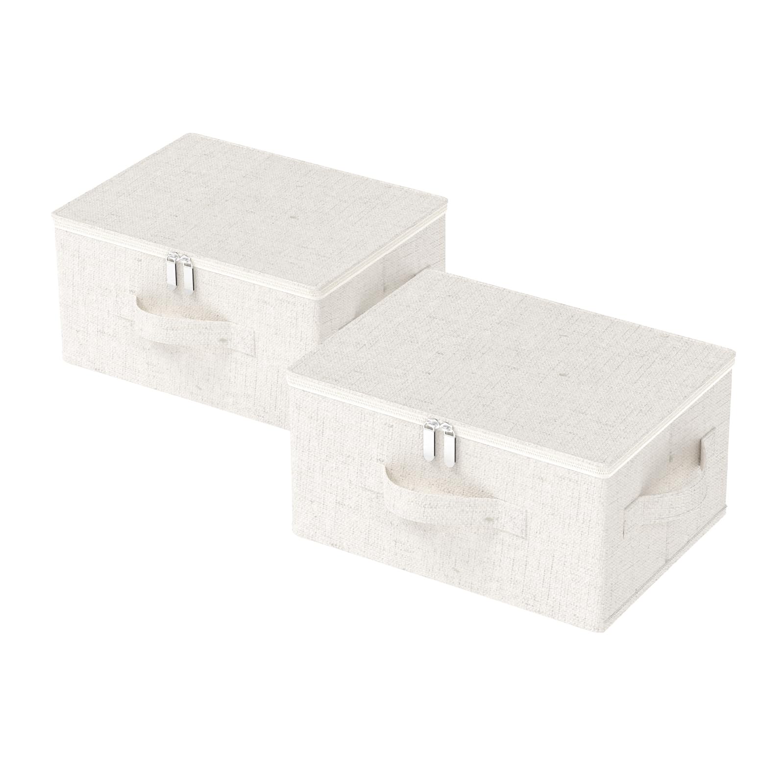 Bolsa de Almacenaje Plegable Bajo la Cama, Cajas de Almacenamiento con Tapa y Manija, Contenedor Para Dormitorio, Paquete de 2, 40×30×20cm, Beige