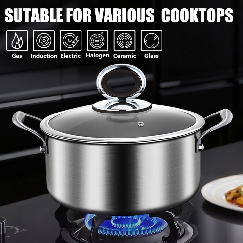 Titanium Hammered Soup Pot, Nonstick Soup Pot with Lid, 10.24 in Cooking Pot, Heavy Duty Induction Cooking Pot, Sturdy & Double Handle,Dishwasher Safe