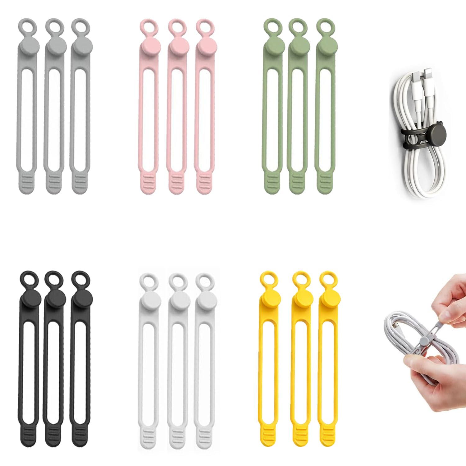Nuovo organizer per cavi dati, fascette in silicone per la gestione dei cavi, organizer riutilizzabili per la gestione dei cavi, organizer per cavi per casa, ufficio, viaggi, gadget. (18 Pcs)