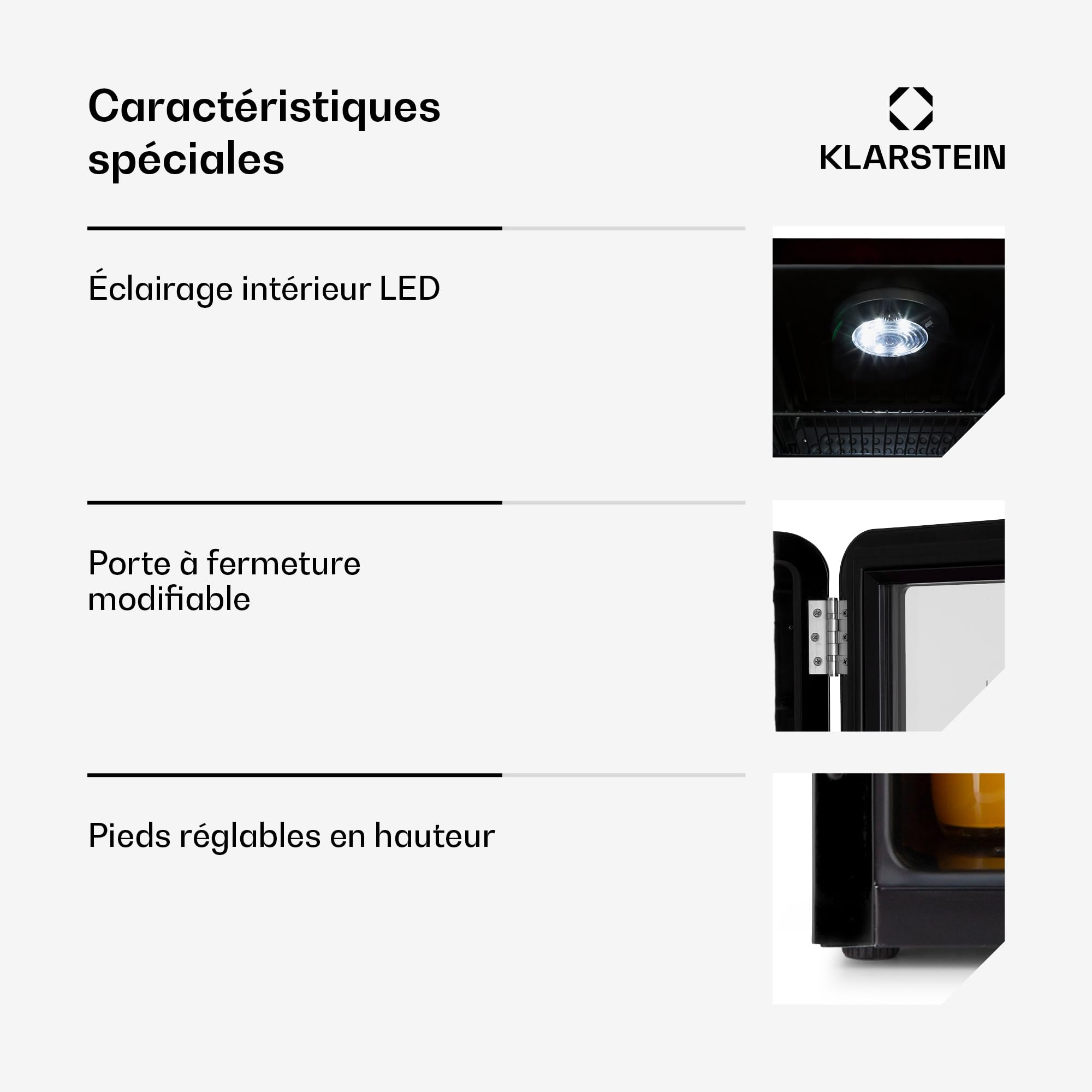 KLARSTEIN PopLife Refroidisseur de boissons - mini-bar, réfrigérateur rétro, 0-10°C, seulement 39 dB, 70 L, écologique, porte à double vitrage, design rétro, noir