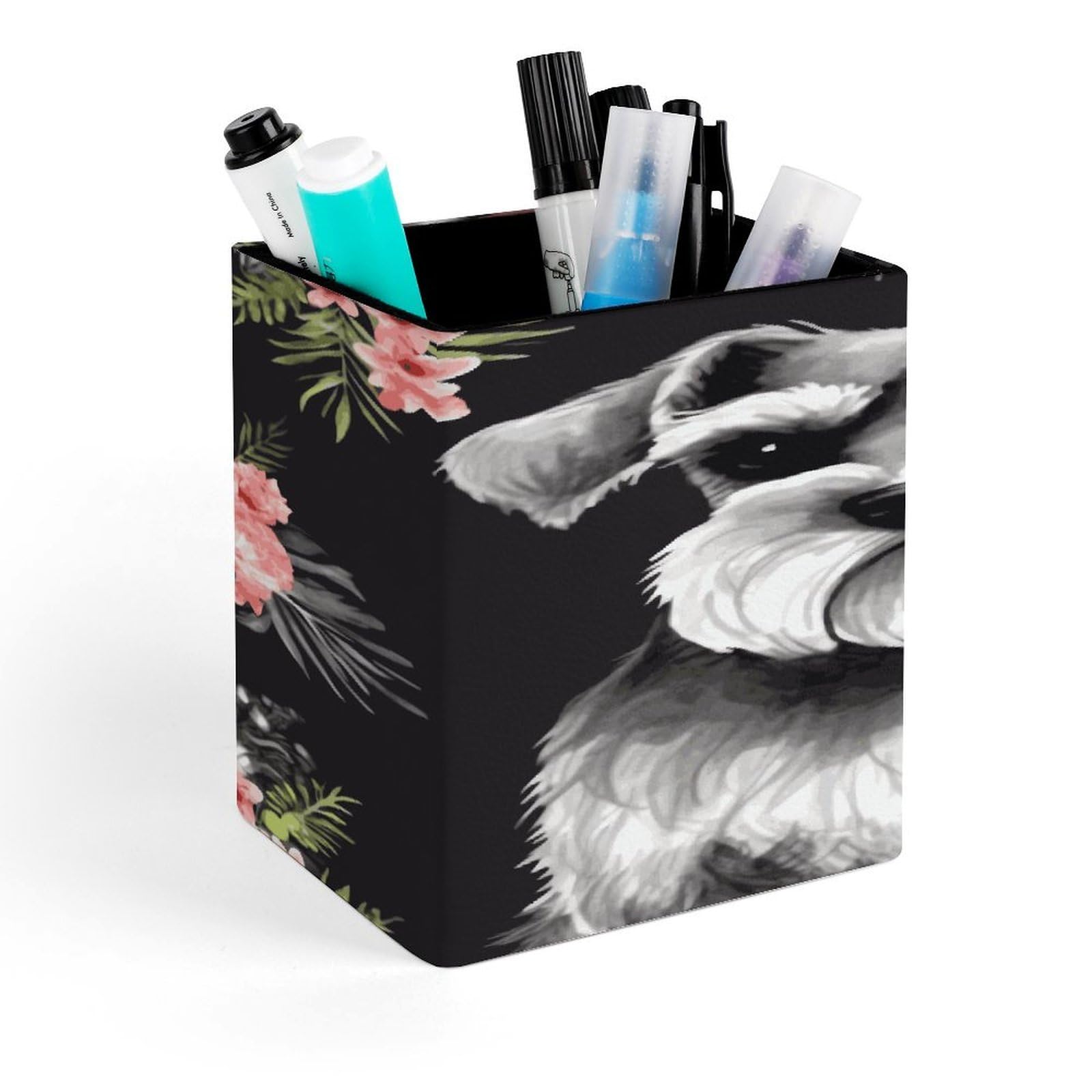 FekiLoot Schnauzer Pen Holder for Desk Minimalist Leather Pencil Holder Fashion Modern Pencil Cup Decorative Square Pen Cup Locker Organizer for Office Work Locker Accessories