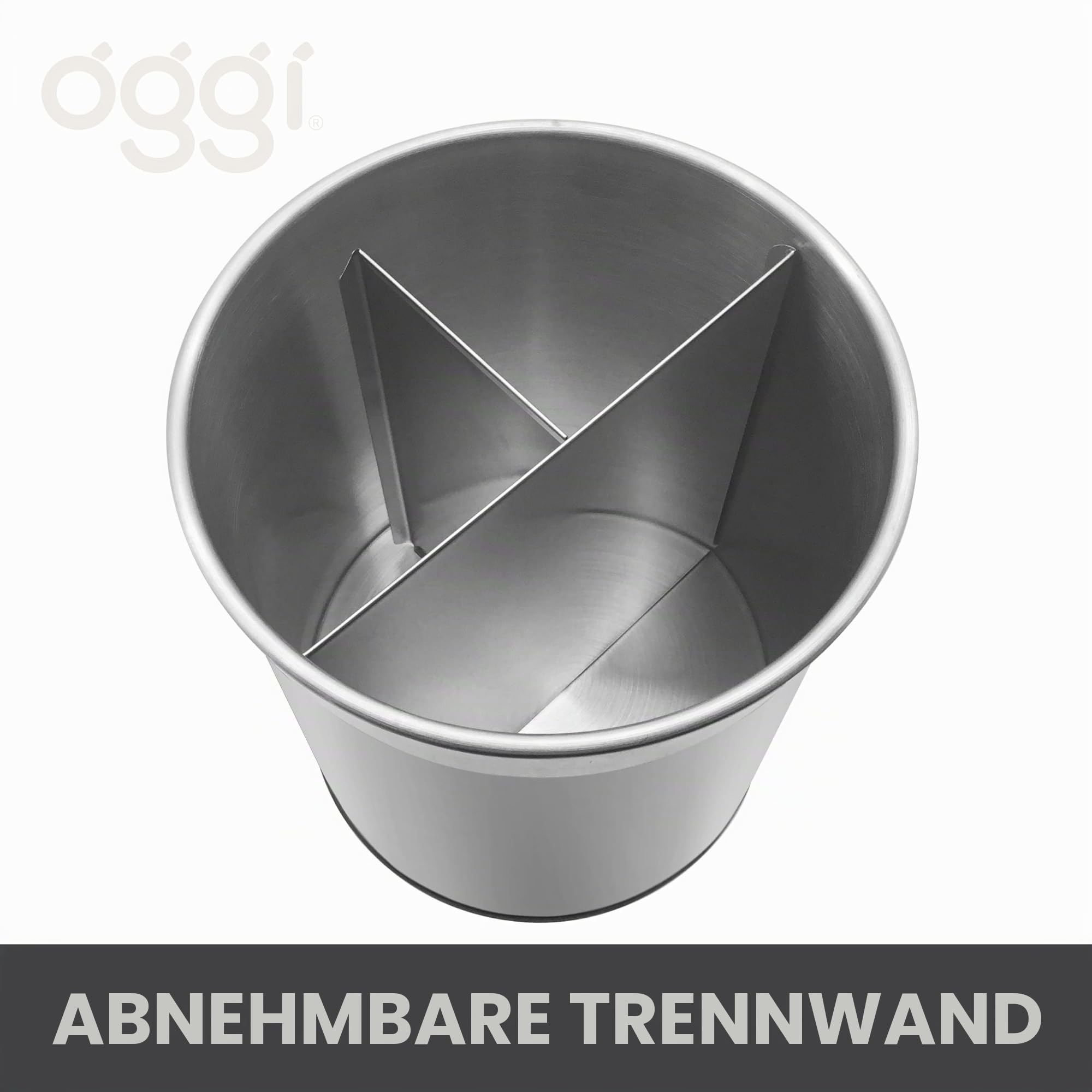 Oggi Jumbo-Utensilienhalter aus Edelstahl, drehbar, mit herausnehmbarer Trennwand, stilvolle Küchenutensilien-Organizer, Höhe 19 cm