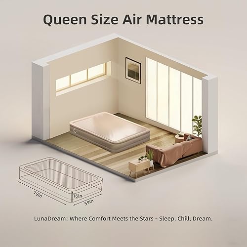 Miniatura 4 de LunaDream Colchón de aire Queen con bomba incorporada recargable por USB, cama inflable inalámbrica, tecnología FlexWeave para soporte ultra firme