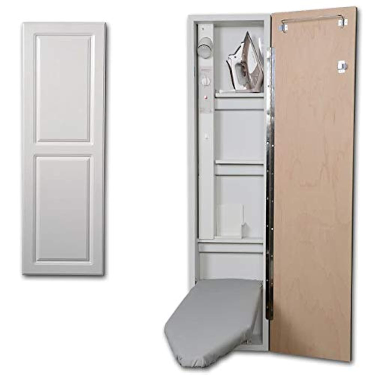 Iron-A-Way E-46-L Ironing Center - 46" Built-in Ironing Board with Electric System, Light, and Timer - Left Hinged Door - White