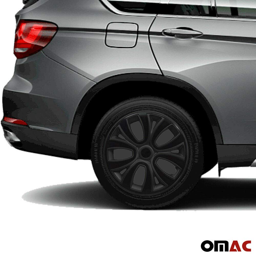 OMAC 4X Radkappen Radzierblenden Radblenden 14" Zoll Stahlfelgen Matt Schwarz-Schwarz