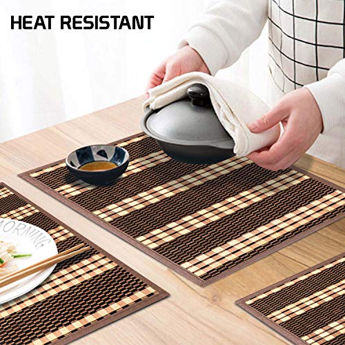 Image of HOKIPO Bamboo Table Mats for Dining Table, Set of 6 Wooden Placemats, 45x30 cm, Brown (AR2817)