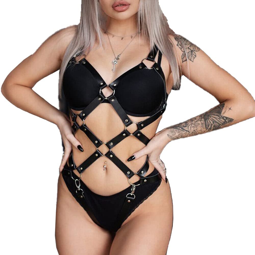 Punk Leather Body Chain, Adjustable Waist Chain Belt Garter Belts Fashion Body Chains for Women