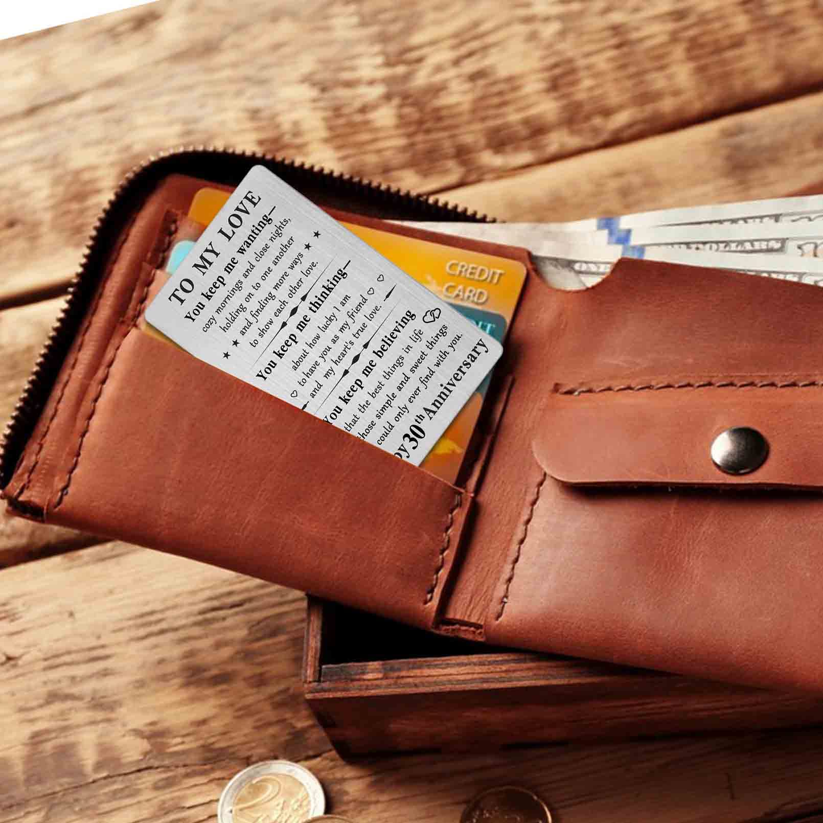 TANWIH 30. Hochzeitstag Karte Für Ehemann – Gravierte Metallkarte '30 Years Down Forever To Go' Im Brieftaschenformat