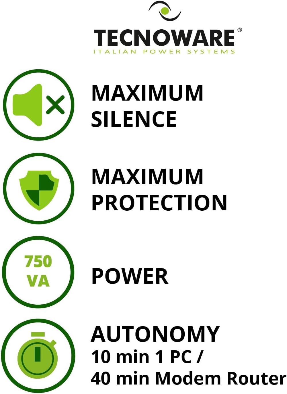 Tecnoware UPS ERA PLUS 750 Gruppo di Continuità 2 Uscite Schuko Autonomia fino a 10min, PC o 40 min, Modem Stabilizzazione AVR Potenza 750 VA - Immagine 5