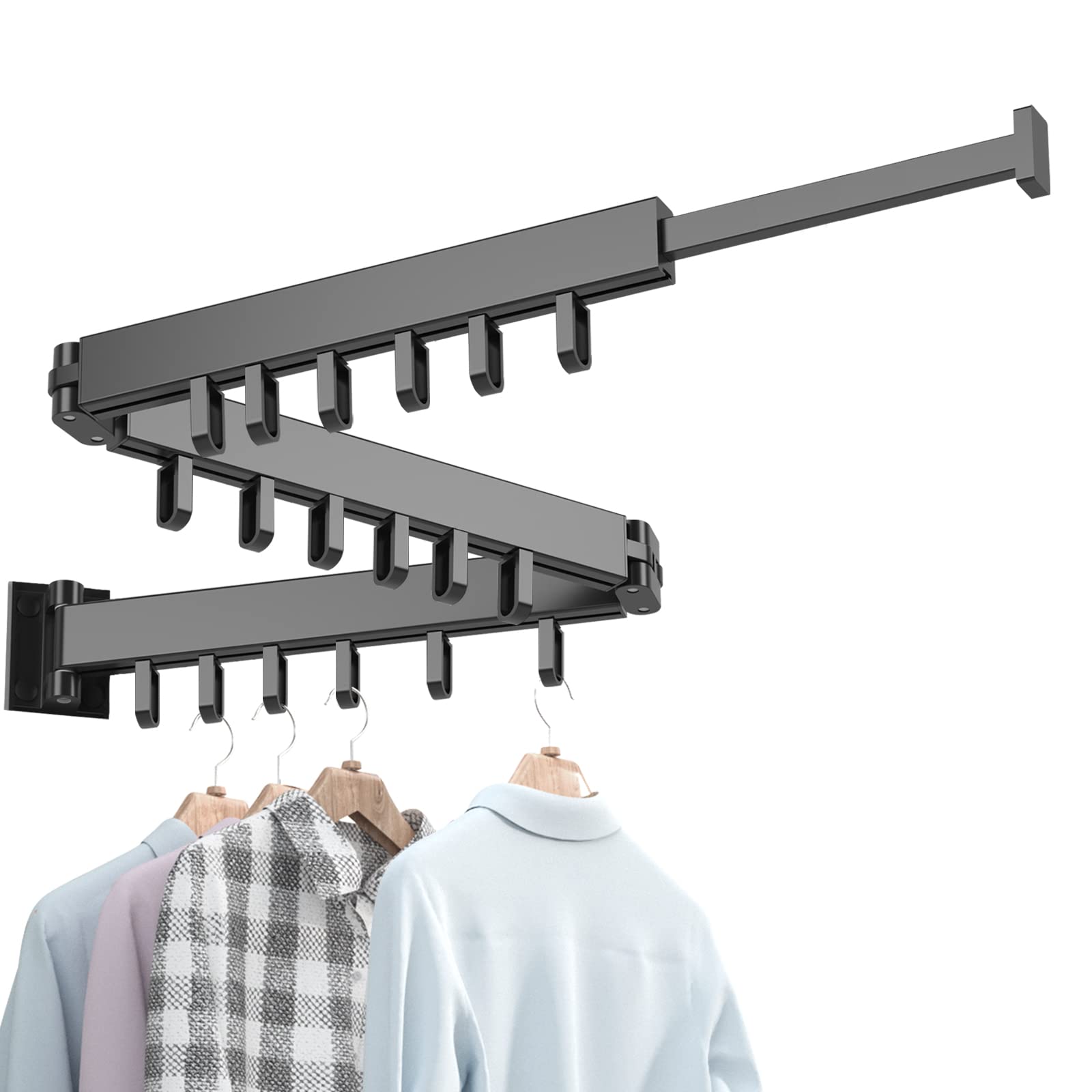 Clothes Drying Rack Wall Mounted, Retractable Collapsible Drying Racks for Laundry, Space Saving Dryer Rack, Balcony, Apartment Space Saver Organization(Tri-fold, Black)