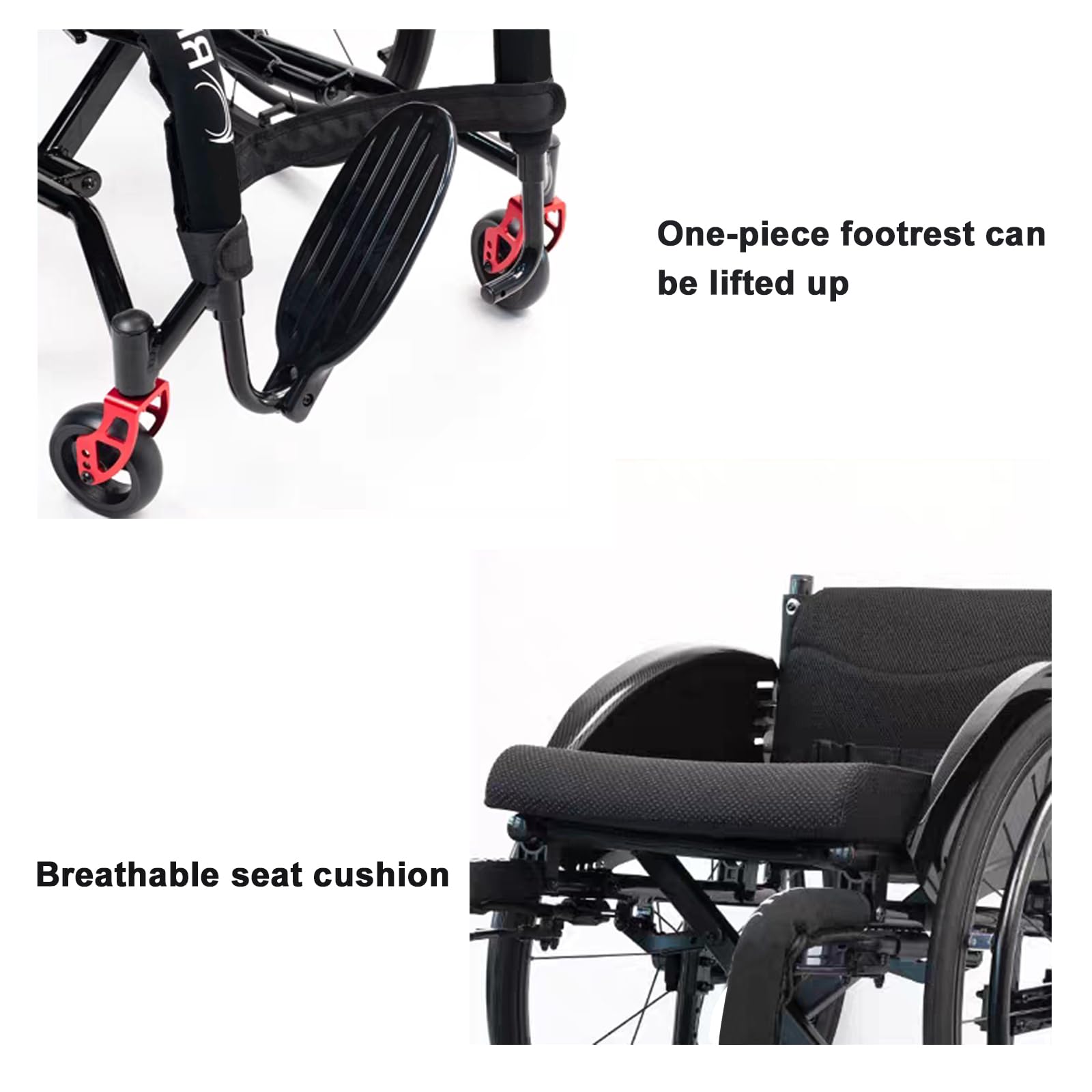 Sportowy Składany Wózek Inwalidzki, Lekki Wytrzymały Wózek Inwalidzki, Aluminiowy Wózek Inwalidzki, Składany Wózek Inwalidzki Dla Dorosłych W Każdym Terenie/Blue/Seat Width 40Cm