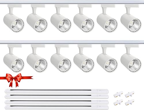 Yuemegou Kit de iluminación LED de pista, 12 luces tipo L 30 W 2700 lm sistema de iluminación de pista con riel de 13 pies, lámpara de techo