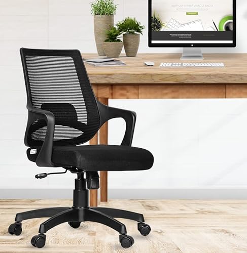 Da URBAN® Vasto Mid-Back Revolving Mesh Ergonomic Chair for Home & Office with Tilt Lock Mechanism, Armrest & High Comfort Seating (Black)