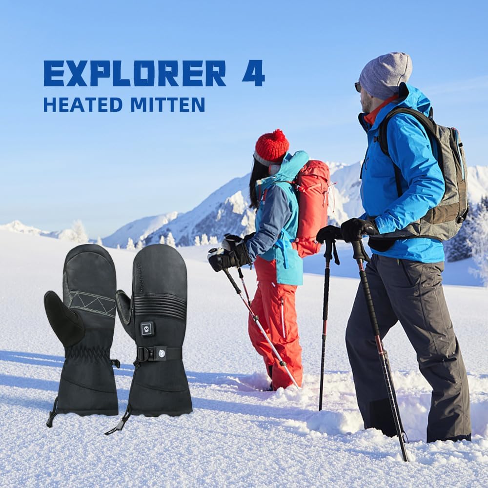 Explorer 4S Unisex Heated Skiing Mitten Waterproof Touch Screen Winter Cold Weather Heated Gloves for Snowboarding