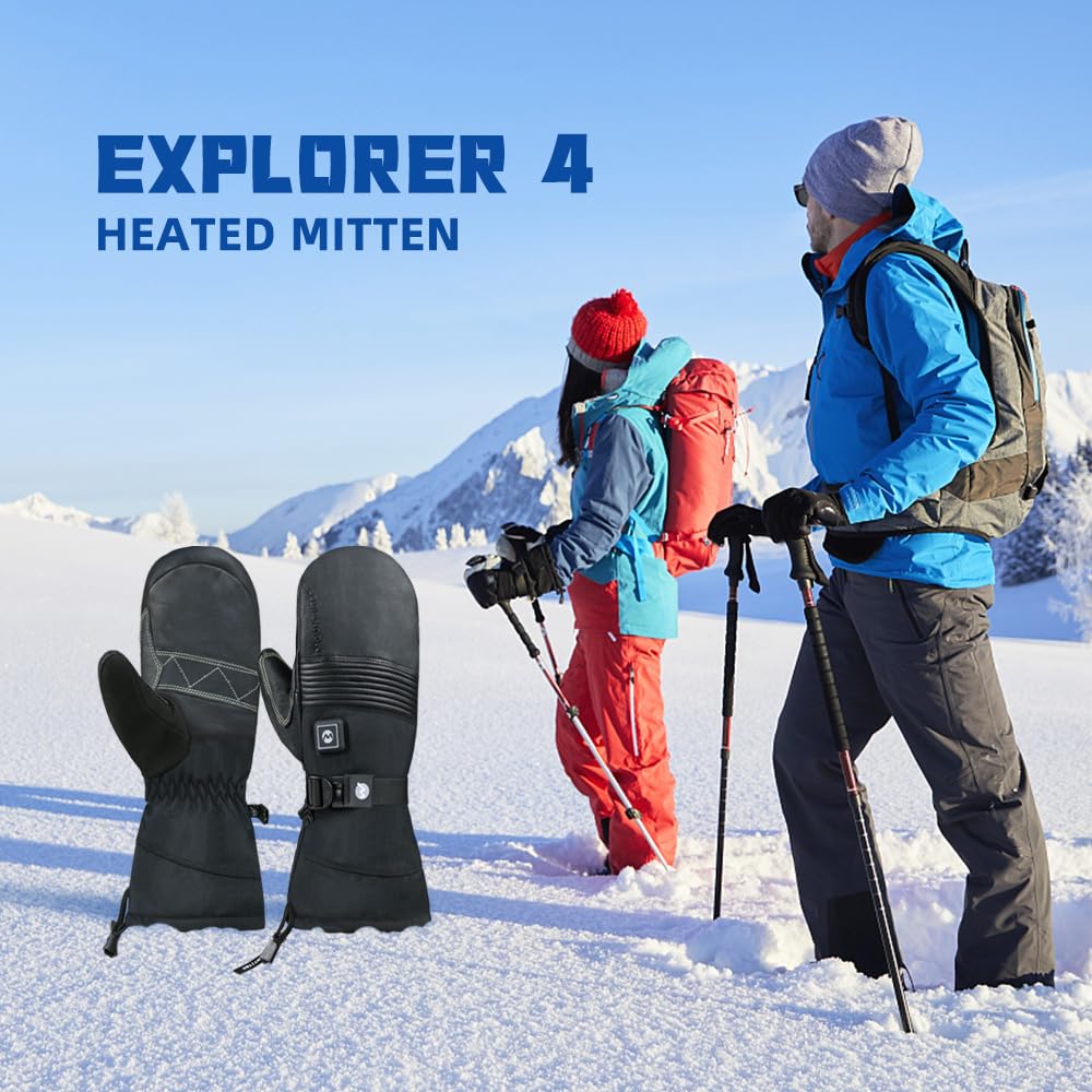 MOUNT TEC Explorer 4S Touchscreen Heated Mitten Gloves for Arthritis Hands 2200mah Keep Hands Warm in Winter for Men & Women (Black, XL)