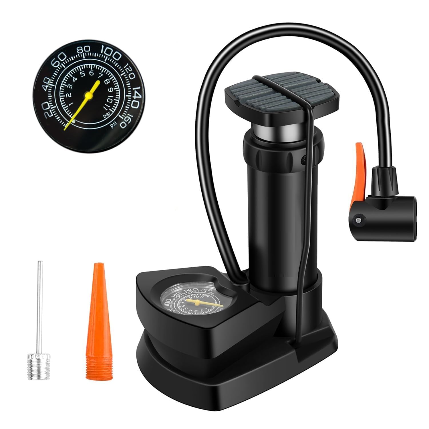 BALDANIYA E STORE High-Pressure Foot Air Pump with Meter for Bicycle, Bike, Car Tires, Football, Basketball, and Other Inflatable Sports Equipment & Balls