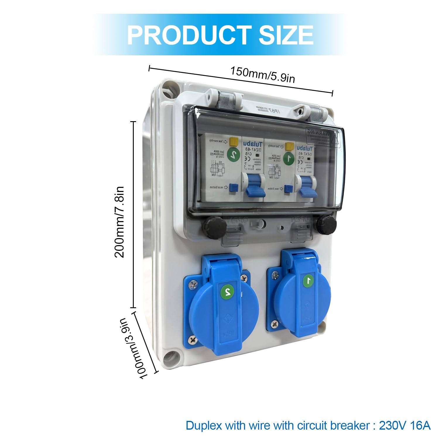 Distributore di Corrente da Paret 16 A, Distributore di Alimentazione Impermeabile 230 V, Quadro Elettrico da Cantiere con Interruttore di Protezione, per Officina, Fabbrica